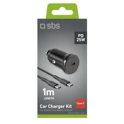 SBS - Nabíjacia sada do auta USB-C, PD 25 W, čierna