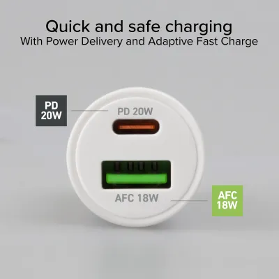 SBS - Autonabíjačka USB-C PD 20 W/USB-A AFC 18 W, biela