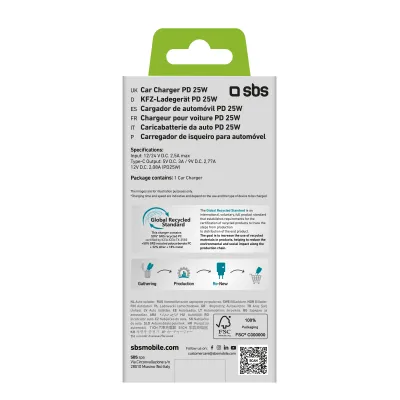 SBS - Autoadaptér Eco USB-C, 25 W, PD, svetlá modrá