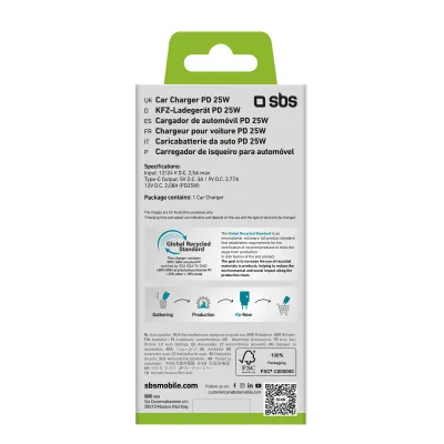 SBS - Autoadaptér Eco USB-C, 25 W, PD, svetlá zelená