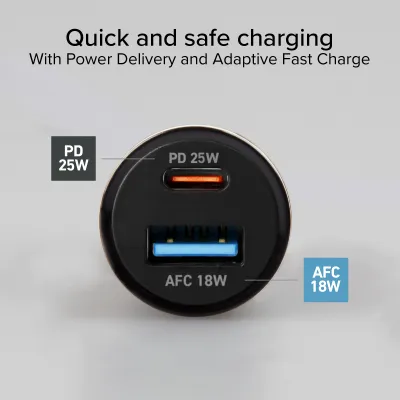SBS - Autoadaptér USB-A/USB-C, PD, 25 W, čierna
