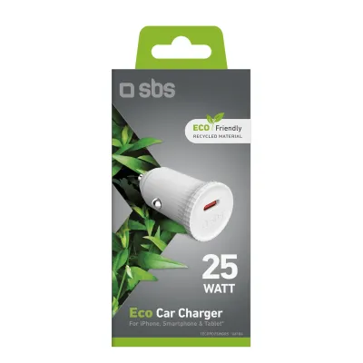 SBS - Autoadaptér Eco USB-C, 25 W, PD, biela
