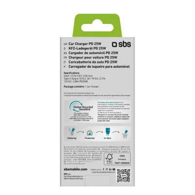 SBS - Autoadaptér Eco USB-C, 25 W, PD, biela