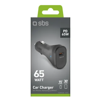 SBS - Autoadaptér USB-C, PD, 65 W, čierna