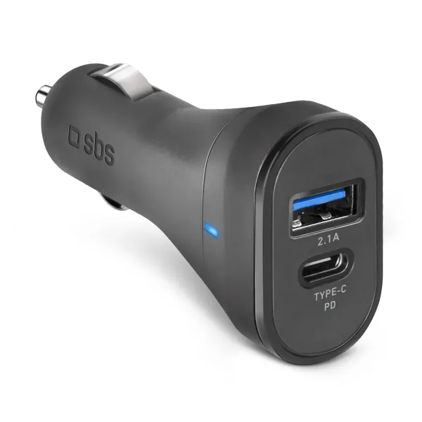 SBS - Autoadaptér USB-A/USB-C, 10 W, 2,1 A/3,1 A, čierna