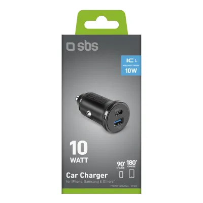 SBS - Autoadaptér USB-A/USB-C, 10 W, 2,1 A/3,1 A, čierna