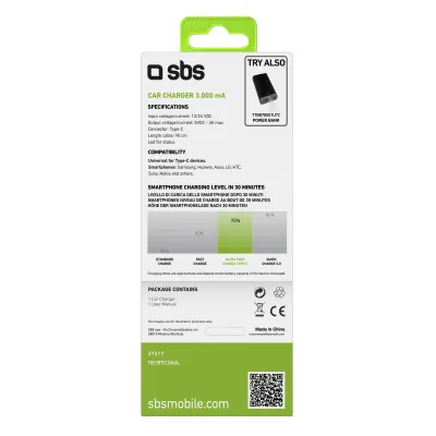 SBS - Autonabíjačka USB-C, 2,1 A, čierna