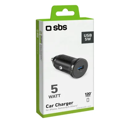 SBS - Autoadaptér 1x USB-A, 5 W, 1 A, 12/24V, čierna