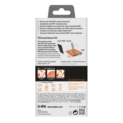 SBS - Puzdro Extrema Active D3O pre Samsung Galaxy S25, transparentná
