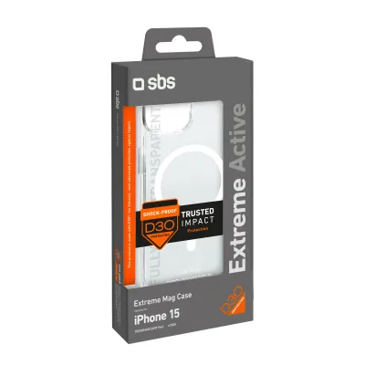 SBS - Puzdro Extreme Mag D3O s MagSafe pre iPhone 15, transparentná