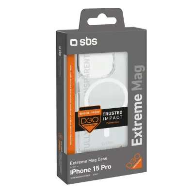 SBS - Puzdro Extreme Mag D3O s MagSafe pre iPhone 15 Pro Max, transparentná