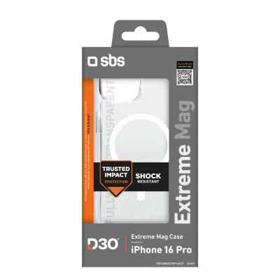 SBS - Puzdro Extreme Mag D3O s MagSafe pre iPhone 16 Pro, transparentná