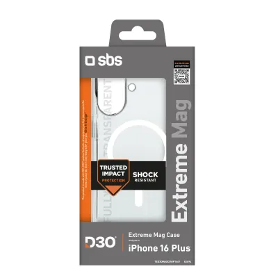 SBS - Puzdro Extreme Mag D3O s MagSafe pre iPhone 16 Plus, transparentná