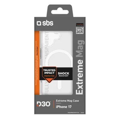 SBS - Puzdro Extreme Mag D3O s MagSafe pre iPhone 17, transparentná