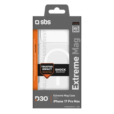 SBS - Puzdro Extreme Mag D3O s MagSafe pre iPhone 17 Pro Max, transparentná