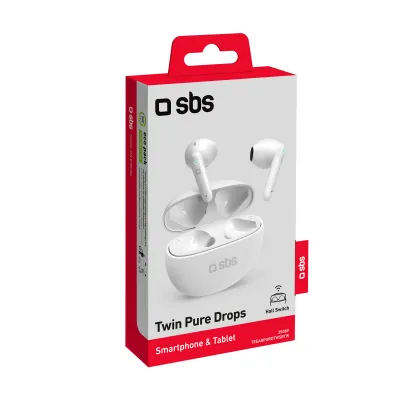 SBS - Bezdrôtové slúchadlá TWS Twin Pure Drops s nabíjacím puzdrom 380 mAh, biela