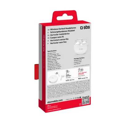 SBS - Bezdrôtové slúchadlá TWS Twin Pure Drops s nabíjacím puzdrom 380 mAh, biela