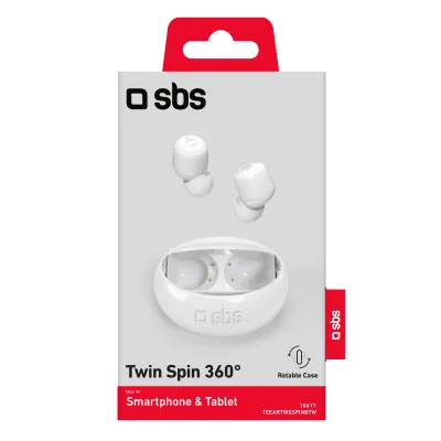 SBS - Bezdrôtové slúchadlá TWS Twin Spin 360°, biela
