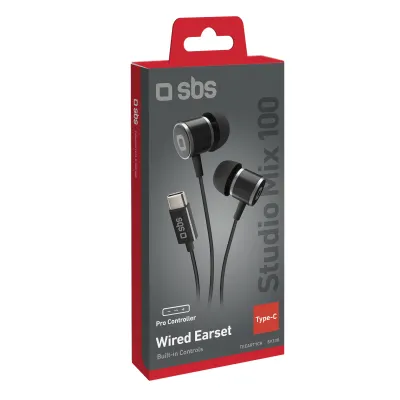 SBS - Slúchadlá Studio Mix 100C s mikrofónom a konektorom USB-C, čierna