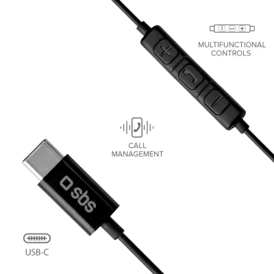 SBS - Slúchadlá Studio Mix 100C s mikrofónom a konektorom USB-C, čierna