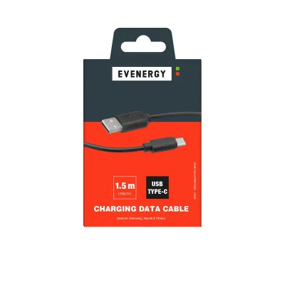 EVENERGY - Kábel USB-C/USB-A, 18 W, 1,5 m, čierna