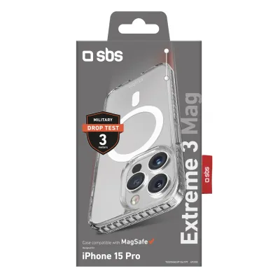 SBS - Puzdro Extreme 3 Mag kompatibilné s MagSafe pre iPhone 15 Pro, transparentná