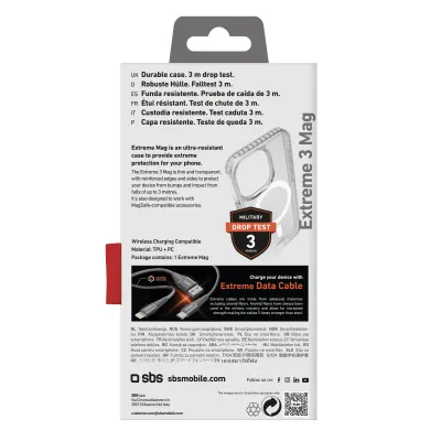 SBS - Puzdro Extreme 3 Mag kompatibilné s MagSafe pre iPhone 15 Pro, transparentná