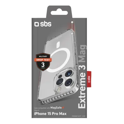 SBS - Puzdro Extreme 3 Mag kompatibilné s MagSafe pre iPhone 15 Pro Max, transparentná