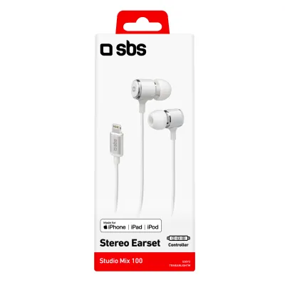 SBS - Slúchadlá s mikrofónom, MFI lightning , biela