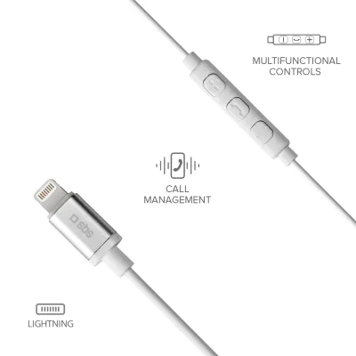 SBS - Slúchadlá s mikrofónom, MFI lightning , biela