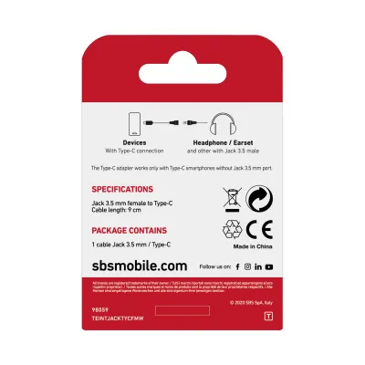 SBS - Adaptér USB-C/jack 3,5 mm female, biela