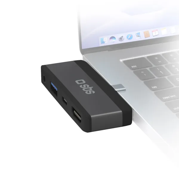 SBS - Adaptér 4 in 1 USB-C HUB, 4K HDMI, PD 100 W, čierna