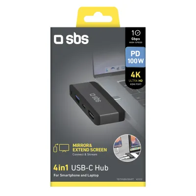 SBS - Adaptér 4 in 1 USB-C HUB, 4K HDMI, PD 100 W, čierna