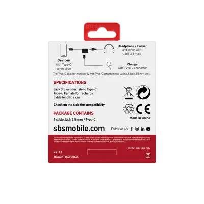 SBS - Adaptér USB-C/Jack 3,5 mm female, 15 cm, čierna