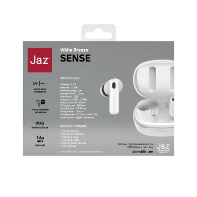 JAZ - Bezdrôtové slúchadlá TWS Sense, biela