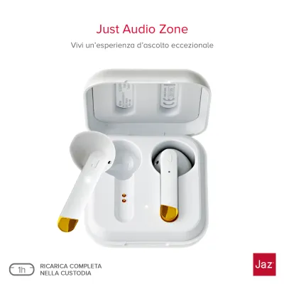 JAZ - Bezdrôtové slúchadlá TWS Hoox s nabíjacím puzdrom 400 mAh, white pearl