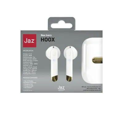 JAZ - Bezdrôtové slúchadlá TWS Hoox s nabíjacím puzdrom 400 mAh, white pearl