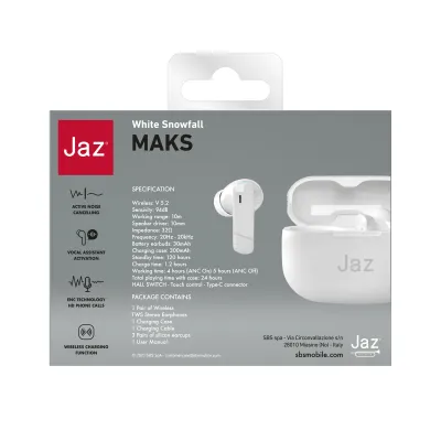 JAZ - Bezdrôtové in-ear stereo slúchadlá TWS Maks, biela