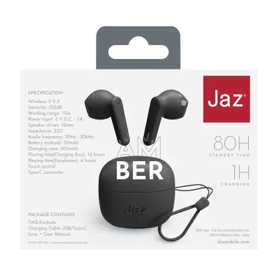 JAZ - Bezdrôtové slúchadlá TWS Amber, čierna