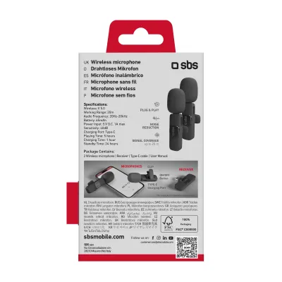 SBS - Set Dual Clip Mic, čierna