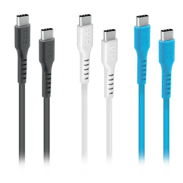 SBS - Sada troch káblov USB-C/USB-C, 25 W, 1,2 m, čierna/biela/modrá