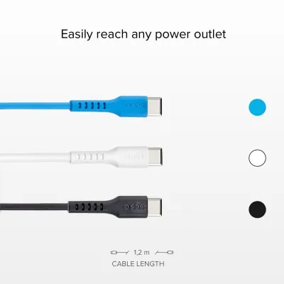 SBS - Sada troch káblov USB-C/USB-C, 25 W, 1,2 m, čierna/biela/modrá