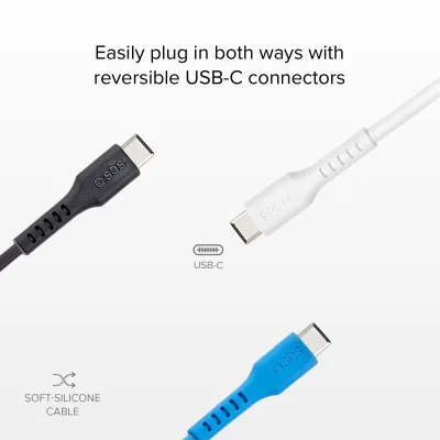 SBS - Sada troch káblov USB-C/USB-C, 25 W, 1,2 m, čierna/biela/modrá