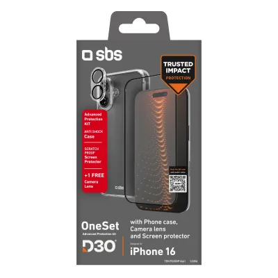 SBS - OneSet D3O Full Protection pre iPhone 16, transparentná