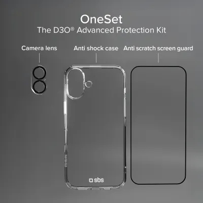 SBS - OneSet D3O Full Protection pre iPhone 16, transparentná