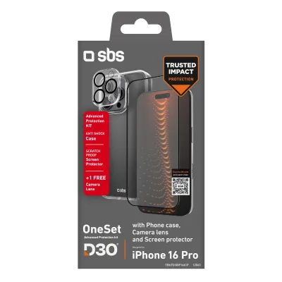 SBS - OneSet D3O Full Protection pre iPhone 16 Pro, transparentná