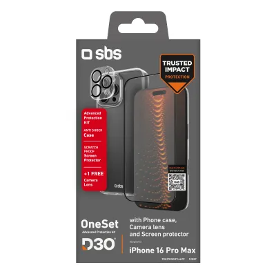 SBS - OneSet D3O Full Protection pre iPhone 16 Pro Max, transparentná
