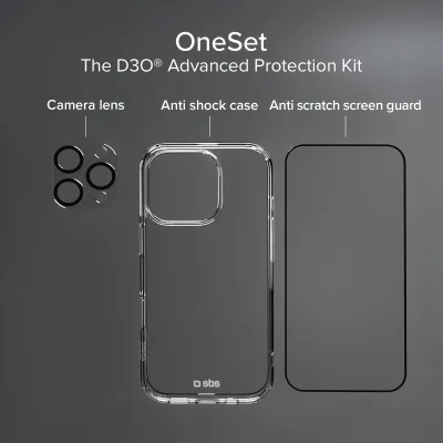 SBS - OneSet D3O Full Protection pre iPhone 16 Pro Max, transparentná