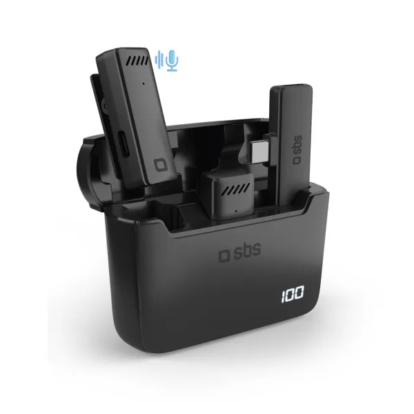 SBS - Set bezdrôtových mikrofónov Duo Mic Case s USB-C prijímačom, čierna