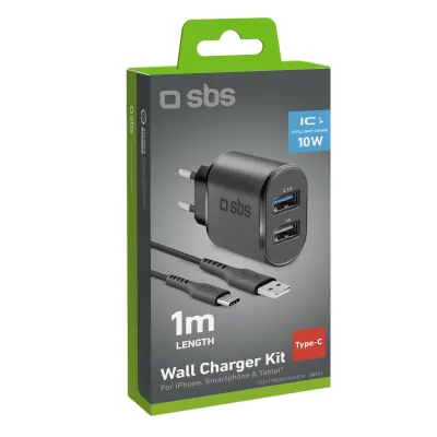 SBS - Cestovná nabíjacia sada 2xUSB-A, USB-A/USB-C, 2,1 A/1 A, čierna